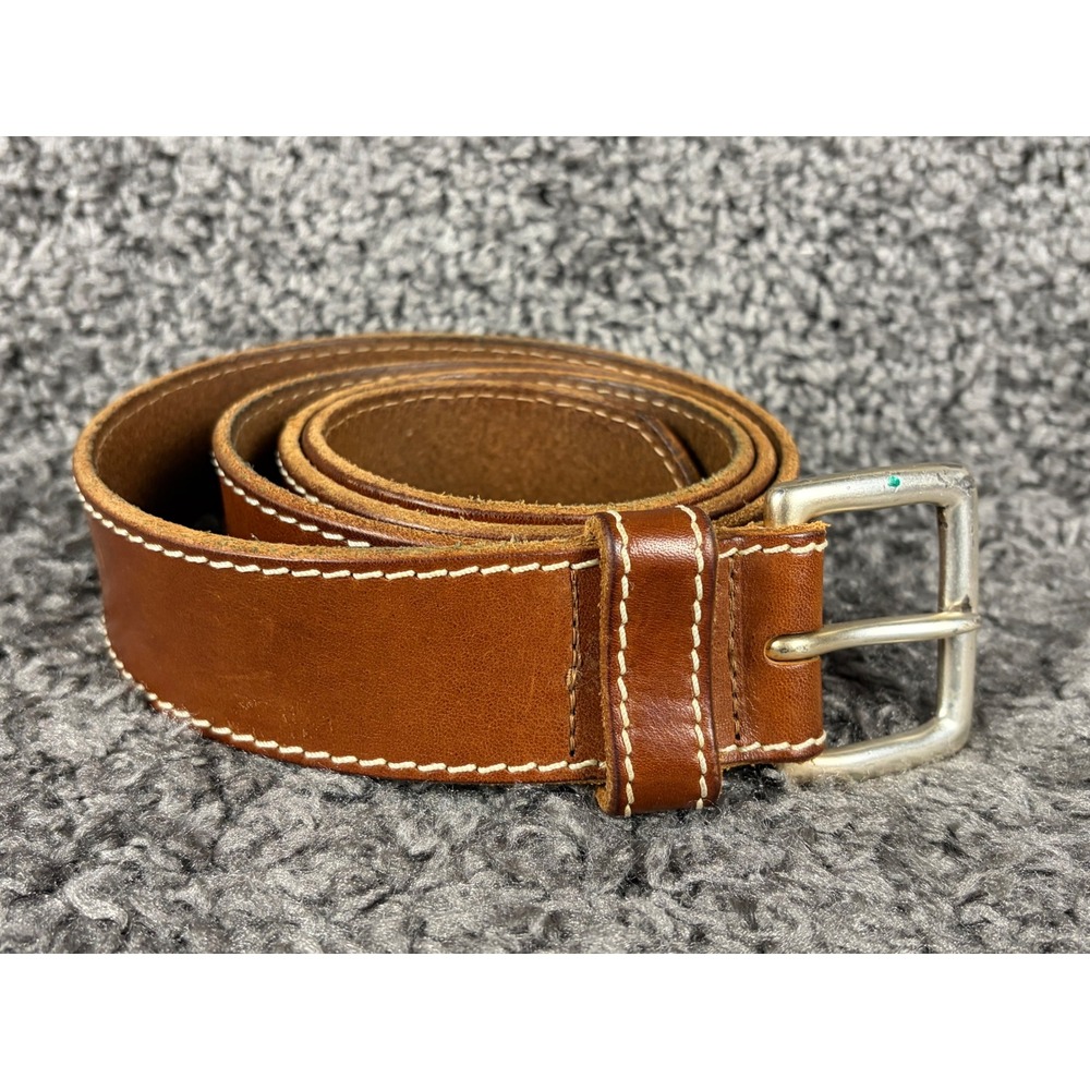 Nordstrom 1901 Mens Brown Leather Belt 42 Handcrafted USA Contrast Stitch 105cm